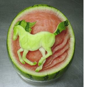 watermelon sculpture: The horse.