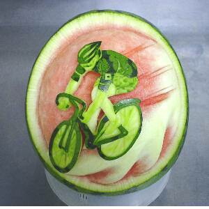 watermelon sculpture: Bicycle race.