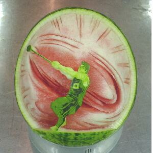 watermelon sculpture: Hammer throw.