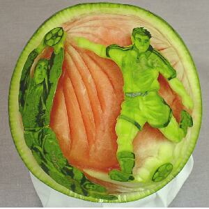 watermelon sculpture: Soccer.