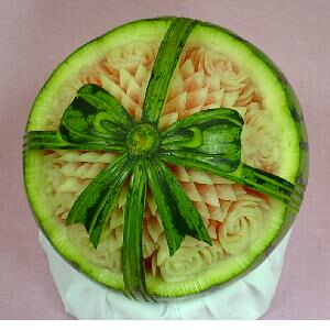 watermelon sculpture: A present of a watermelon.