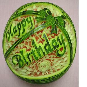 watermelon sculpture: Happy Birthday.
