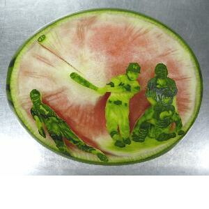 watermelon sculpture: Baseball.