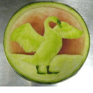 watermelon sculpture: Swan.