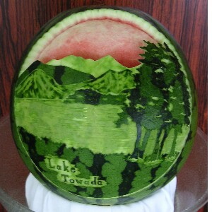 watermelon sculpture: Lake Towada. (Japan)
